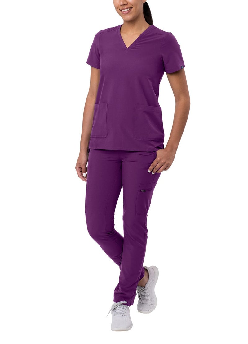 Adar Uniforms Adar Addition Scrubs Set for Women - Stretch V-Neck Scrub Top & Skinny Cargo Scrub Pants, 10 Pockets - A9200 - Eggplant - L - Image 1